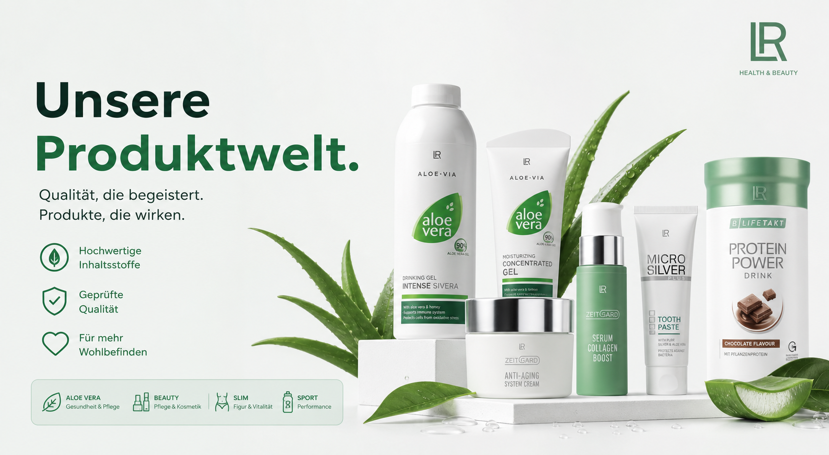 LR Produktwelt mit Aloe Vera, Beauty, Slim und Sport Produkten